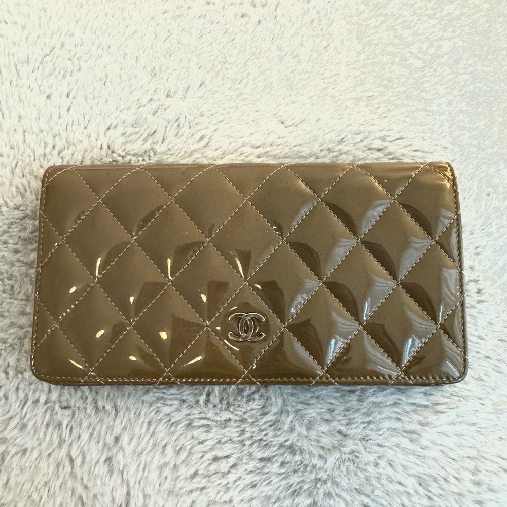 Chanel Quilted Patent Leather Long Yen Wallet
